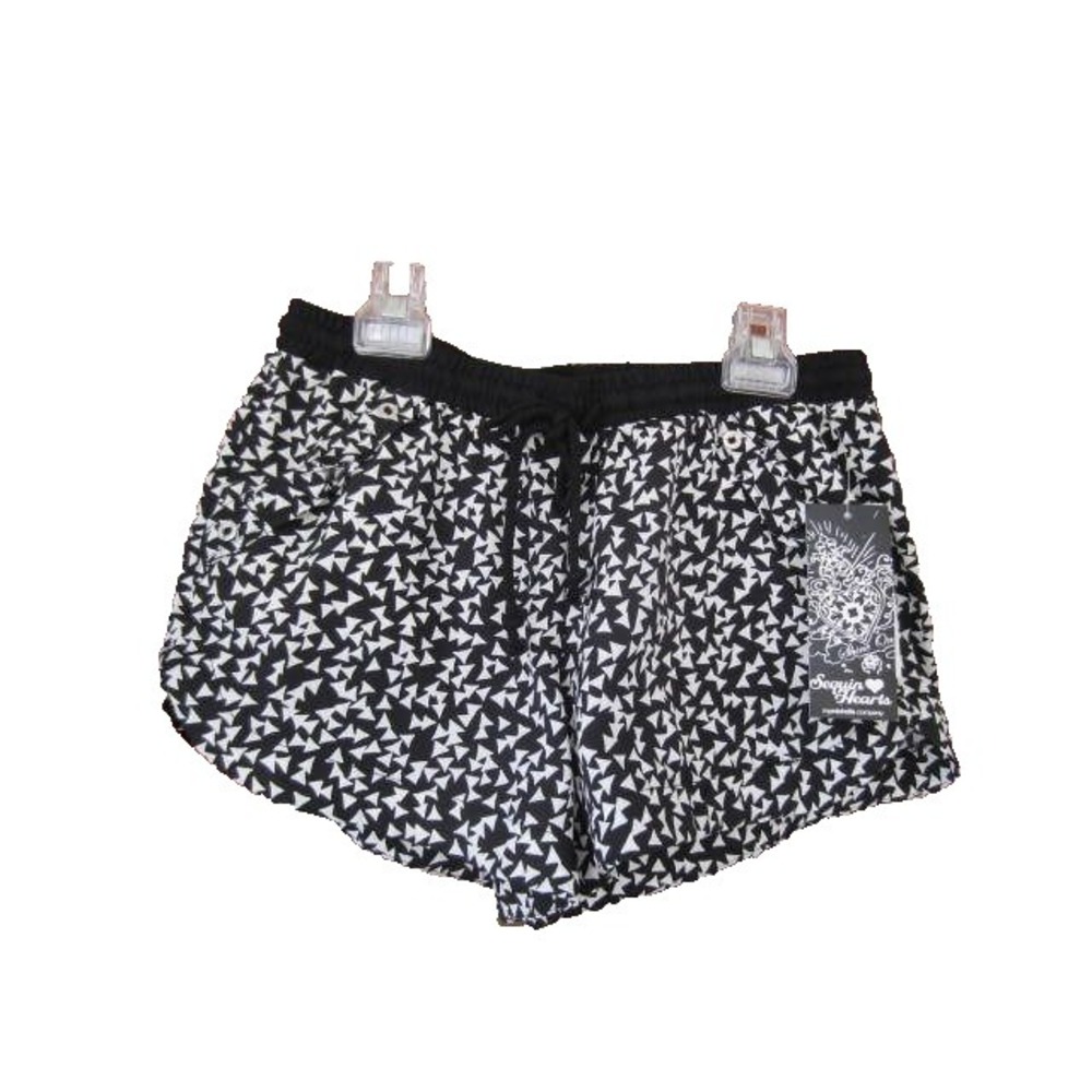 Black White Shorts Beach Drawstring Lightweight Pockets Triangles NWT 5 Junior